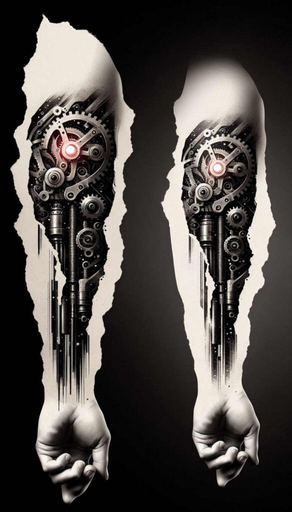 biomechanics tattoo design ideas geometric intricate detail embodying resilience