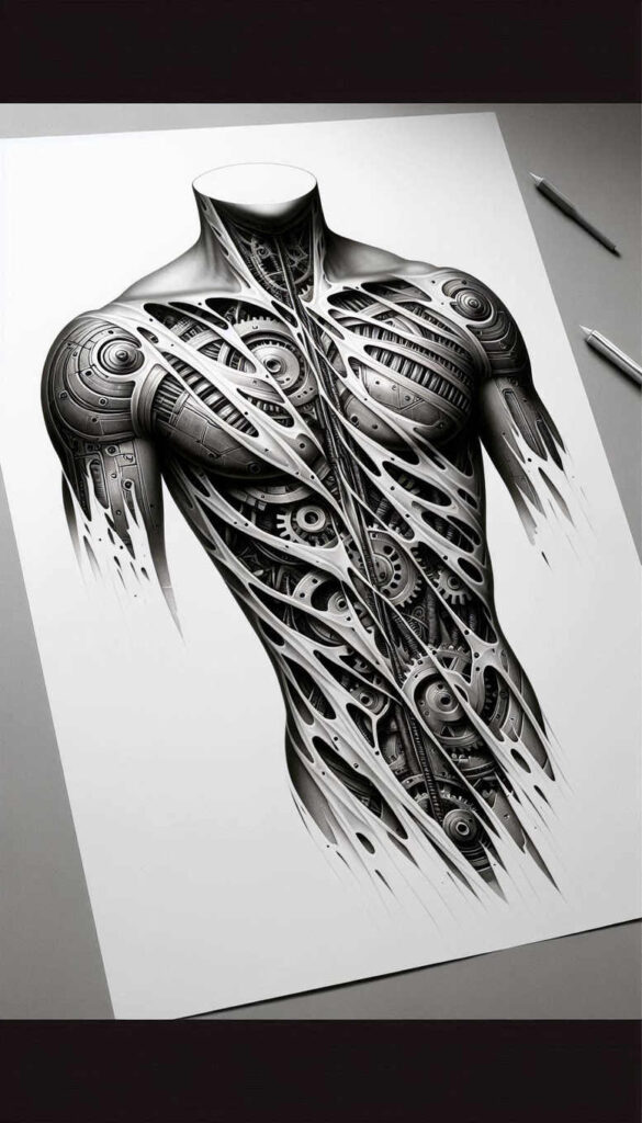 biomechanics tattoo design ideas bold highlights intricate detail meaning resilience