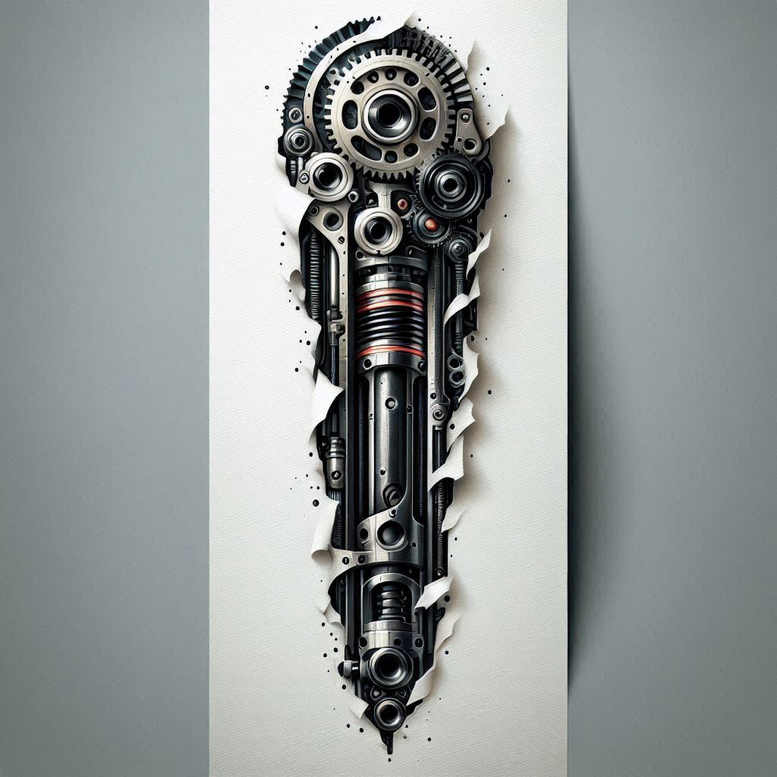 biomechanics tattoo design ideas Surrealism distorted reality joint rotation for lower thigh