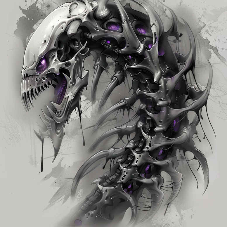 biomechanics tattoo design ideas Surrealism impossible forms kinetic flow embodying strength