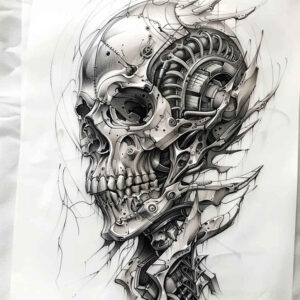 biomechanics tattoo design ideas phantasmagoric kinetic flow for back of neck