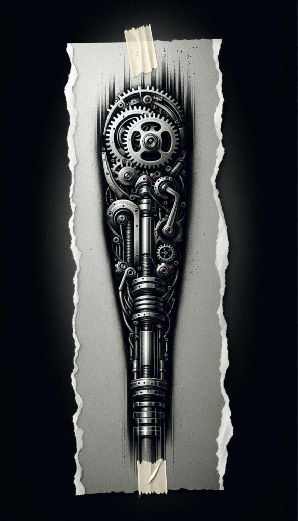 biomechanics tattoo design ideas Realism natural look kinetic flow symbolising perseverance