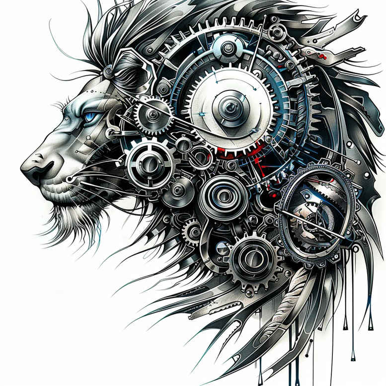 biomechanics tattoo design ideas clean fill layered shading courage and power