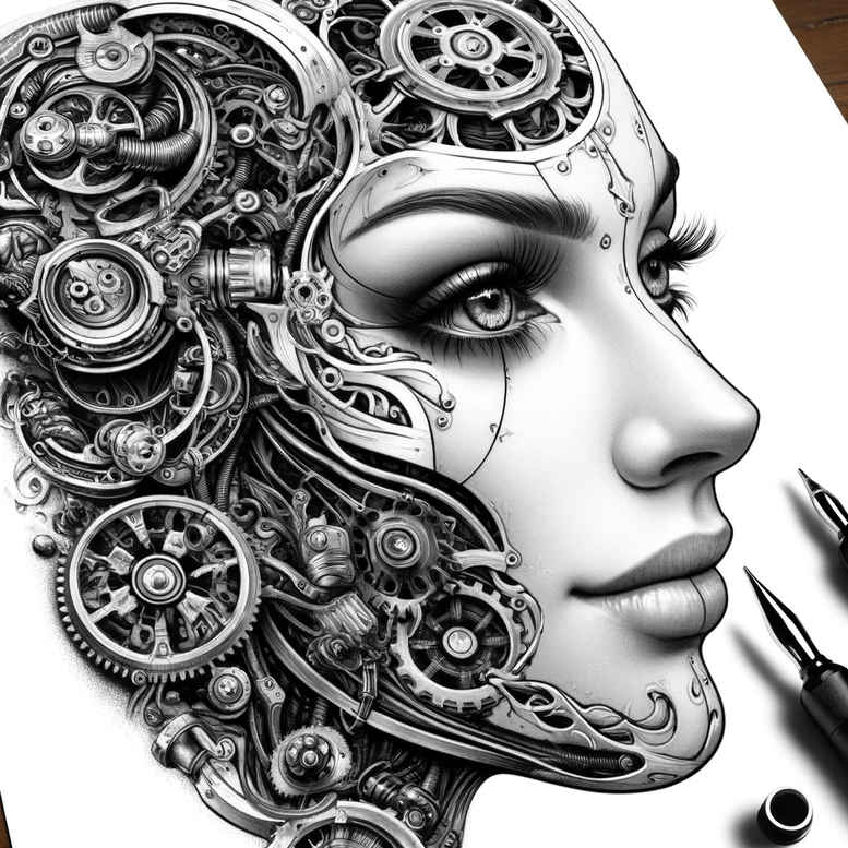 biomechanics tattoo design ideas razor-sharp layered shading embodying endurance