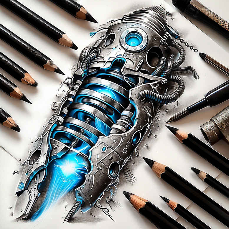 biomechanics tattoo design ideas Surrealism symbolic motifs layered shading for full back