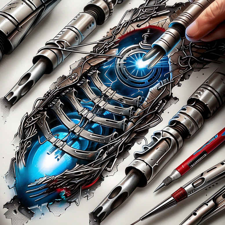biomechanics tattoo design ideas unreal light layered shading meaning perseverance