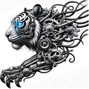 biomechanics tattoo design ideas Surrealism mystical layered shading represents endurance