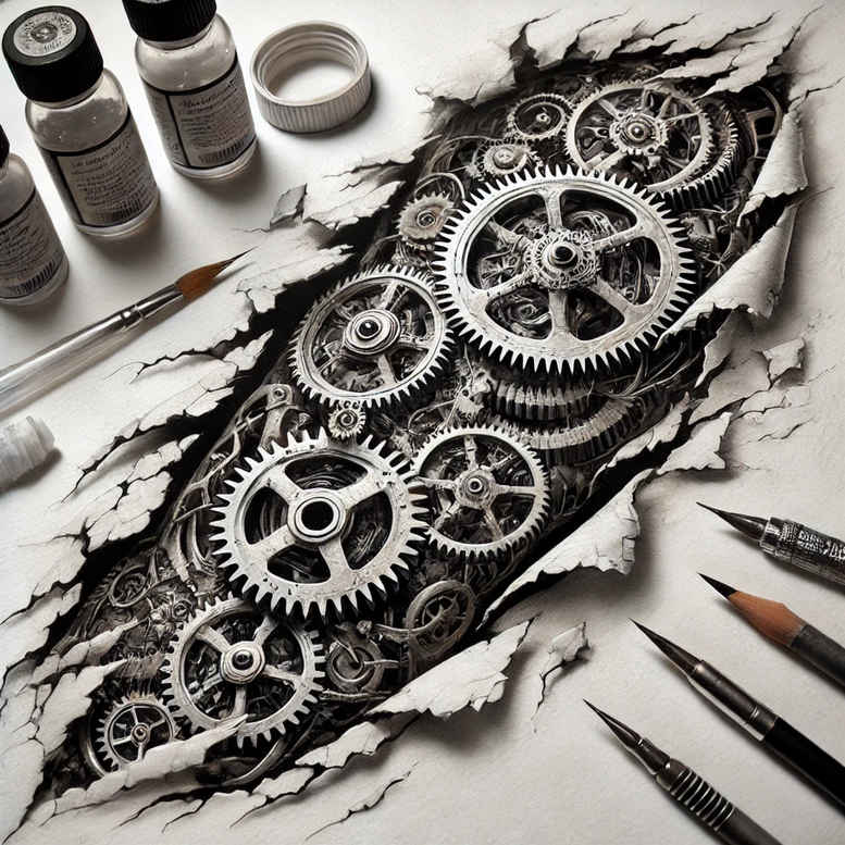 biomechanics tattoo design ideas enhanced color layered textures for side