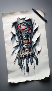 biomechanics tattoo design ideas monochrome layered textures for temple