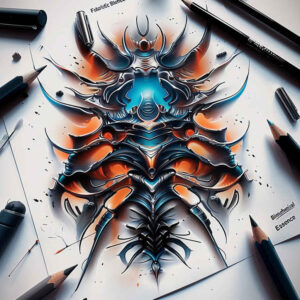 biomechanics tattoo design ideas clean fill layered textures for thigh