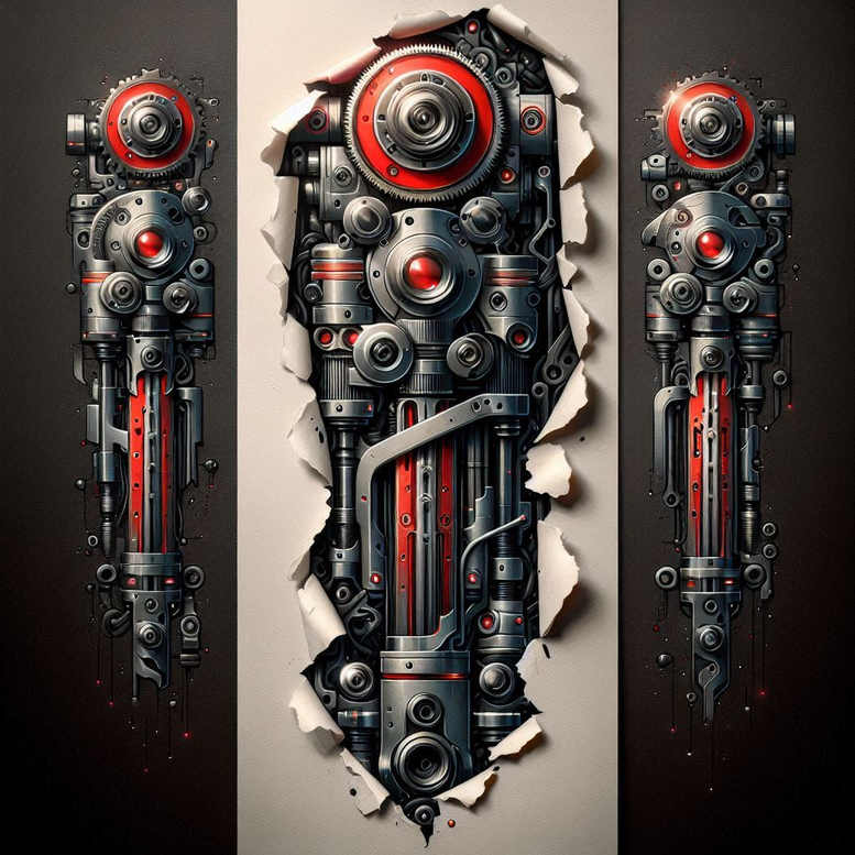 biomechanics tattoo design ideas Realism detailed rendering layered textures for wrist side