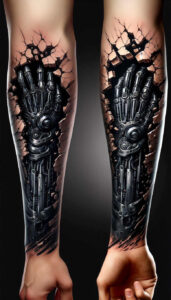 biomechanics tattoo design ideas Realism contrast play machine elements symbolising courage