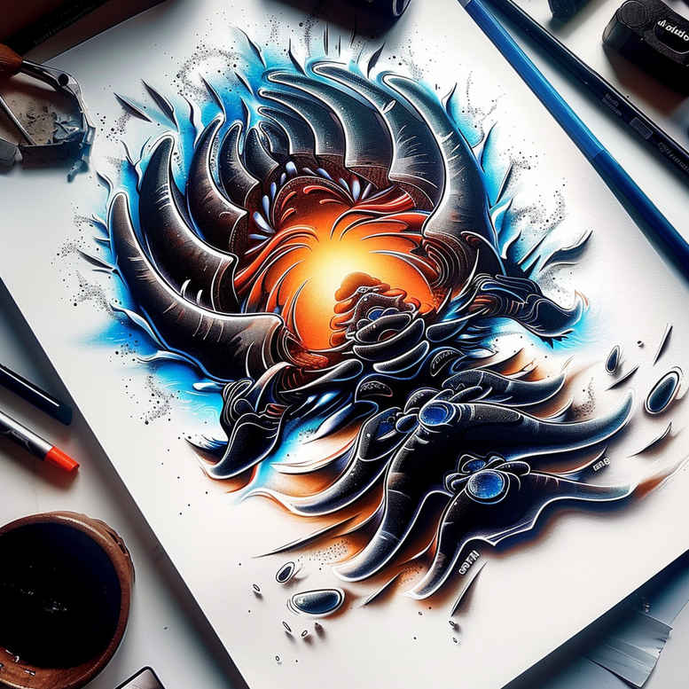 biomechanics tattoo design ideas line-art machine elements symbolising resilience
