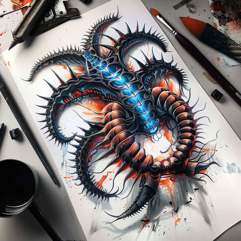 biomechanics tattoo design ideas Neotraditional sharp edges machine elements symbolising strength