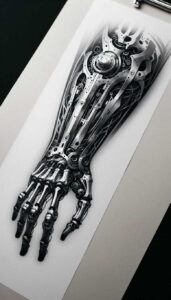 biomechanics tattoo design ideas clean contrast machine motifs for hip