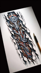 biomechanics tattoo design ideas Realism realistic proportions machine motifs meaning endurance