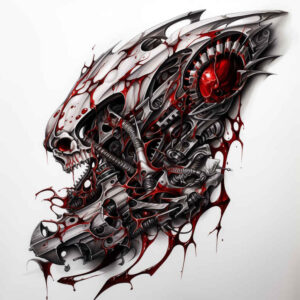 biomechanics tattoo design ideas 3D-rendered mechanical energy for outer arm