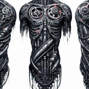 biomechanics tattoo design ideas Surrealism metaphysical mechanical energy meaning perseverance
