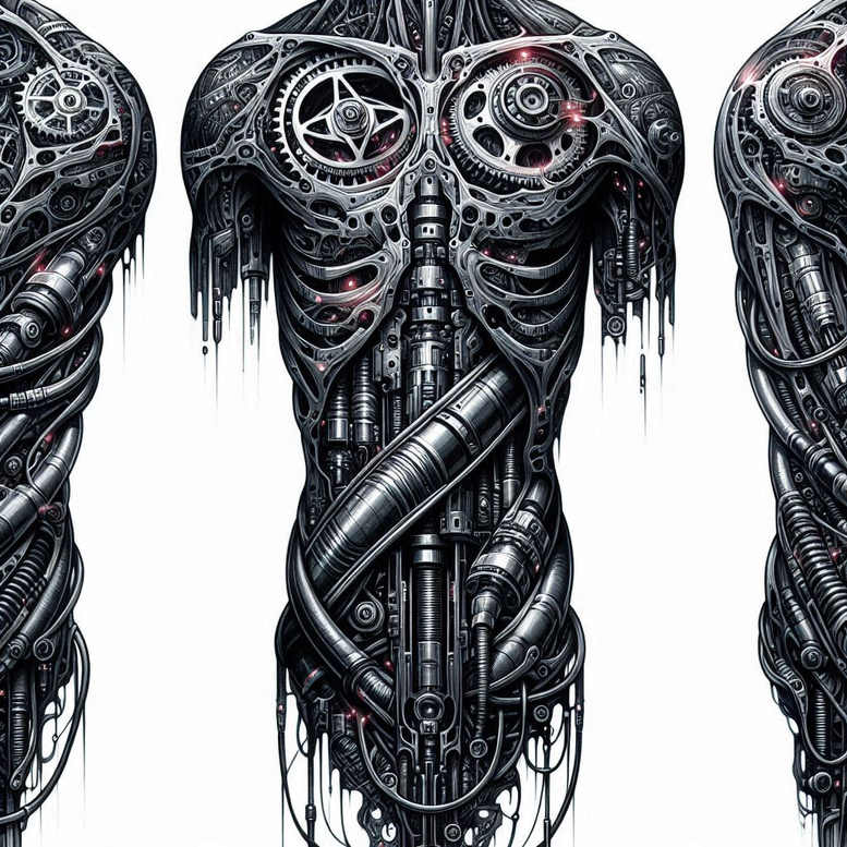 biomechanics tattoo design ideas Surrealism metaphysical mechanical energy meaning perseverance