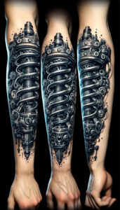 biomechanics tattoo design ideas Surrealism blurred boundaries mechanical joints symbolising determination