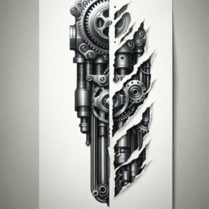 biomechanics tattoo design ideas Surrealism melted shapes mechanical parts meaning perseverance
