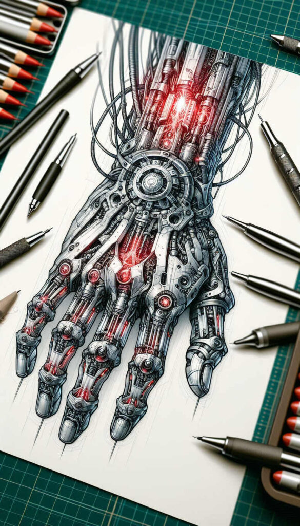 biomechanics tattoo design ideas Surrealism impossible forms mechanical parts shows endurance