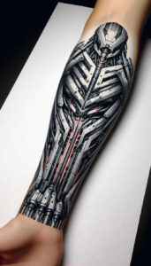 biomechanics tattoo design ideas enhanced shading mechanical strength embodying determination
