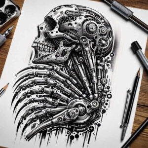 biomechanics tattoo design ideas Realism hyper-realistic mechanical strength for side