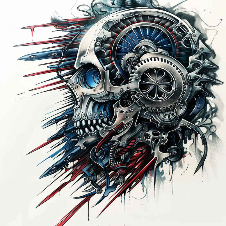 biomechanics tattoo design ideas Surrealism psychological depth mechanical strength meaning perseverance
