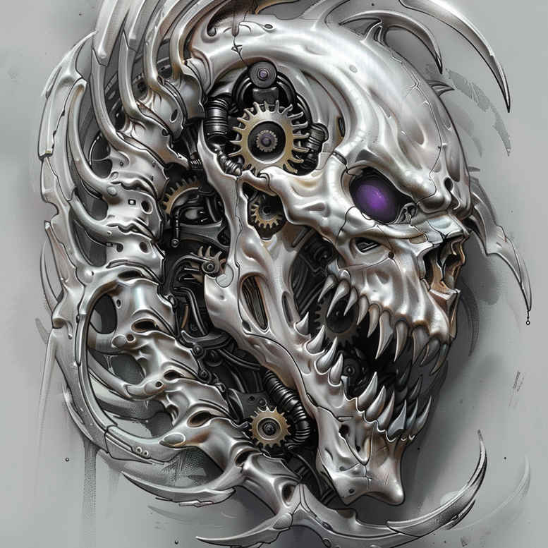 biomechanics tattoo design ideas razor-sharp mechanical strength symbolising resilience