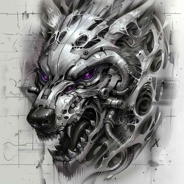 biomechanics tattoo design ideas black-and-white mechanical synergy for back of neck