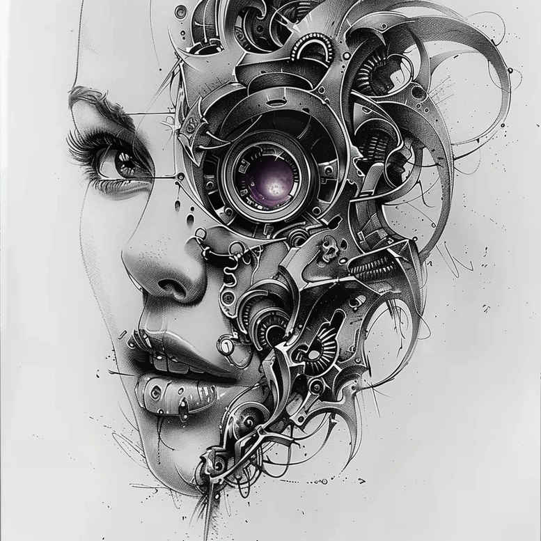 biomechanics tattoo design ideas sharp contrast mechanical synergy for biceps