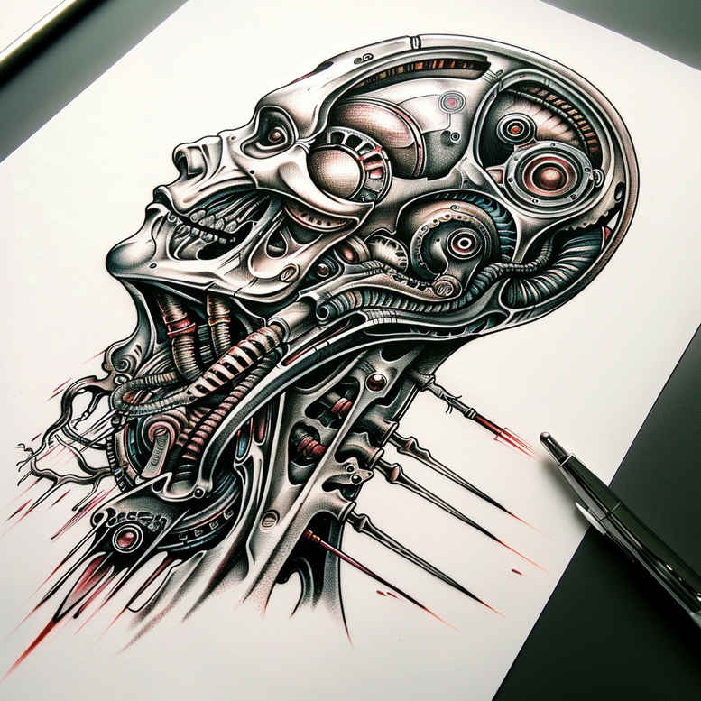 biomechanics tattoo design ideas Realism crisp detail mechanical synergy for shin