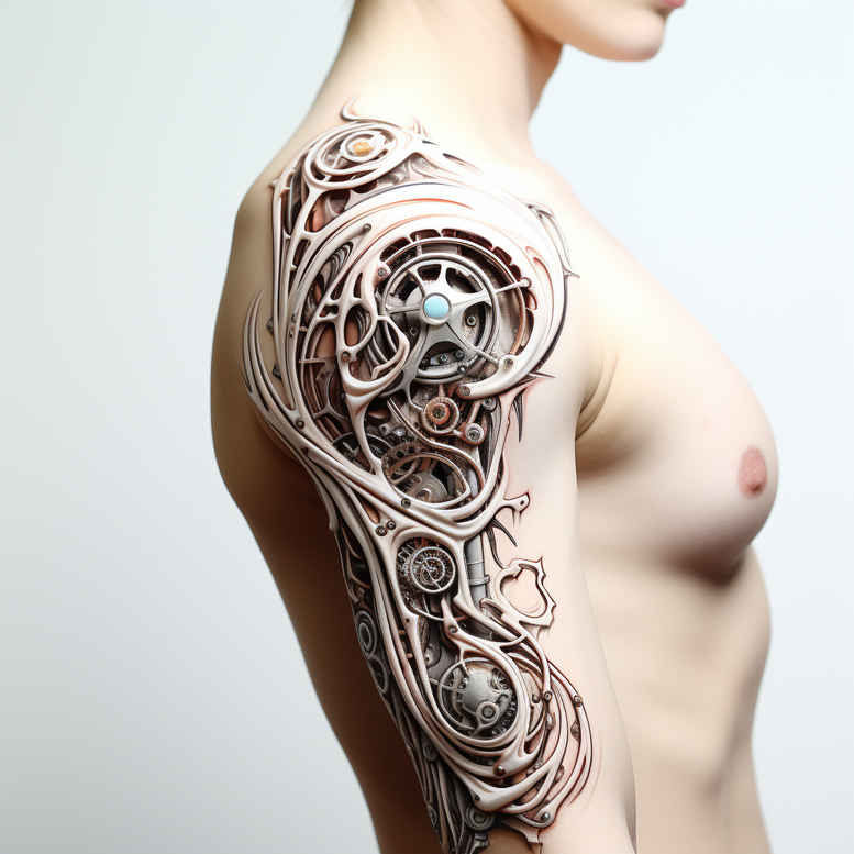 biomechanics tattoo design ideas detailed textures mechanical synergy for stomach