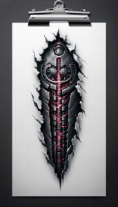 biomechanics tattoo design ideas Surrealism shimmering forms mechanical synergy symbol of courage
