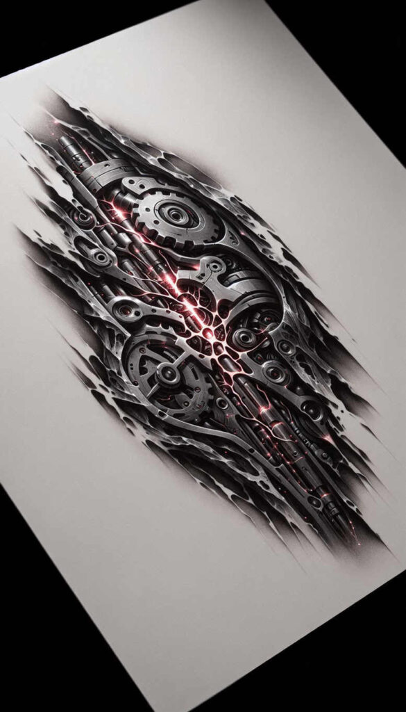 biomechanics tattoo design ideas bold outline motion dynamics perseverance and power