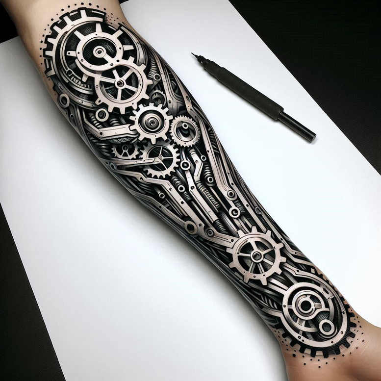 biomechanics tattoo design ideas Realism subtle gradients muscle detail for upper back