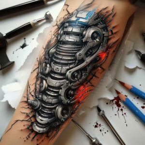 biomechanics tattoo design ideas Surrealism fantastical muscle detail shows determination