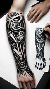 biomechanics tattoo design ideas Surrealism abstract forms muscular structure for wrist side