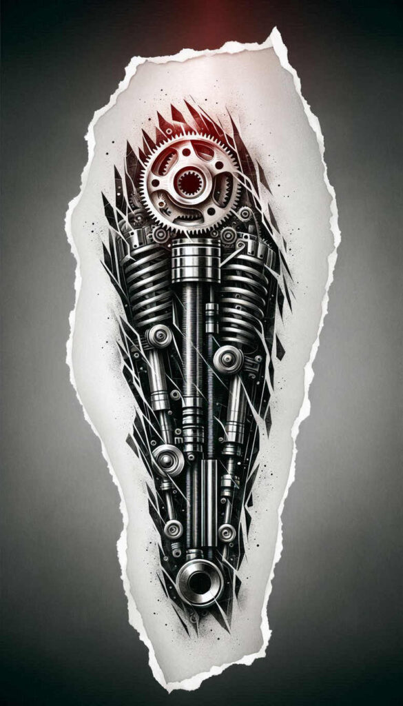 biomechanics tattoo design ideas Surrealism ethereal glow organic forms endurance and power