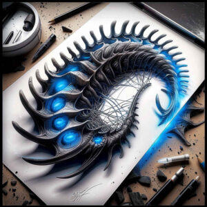 biomechanics tattoo design ideas Surrealism fragmentation organic forms for thigh