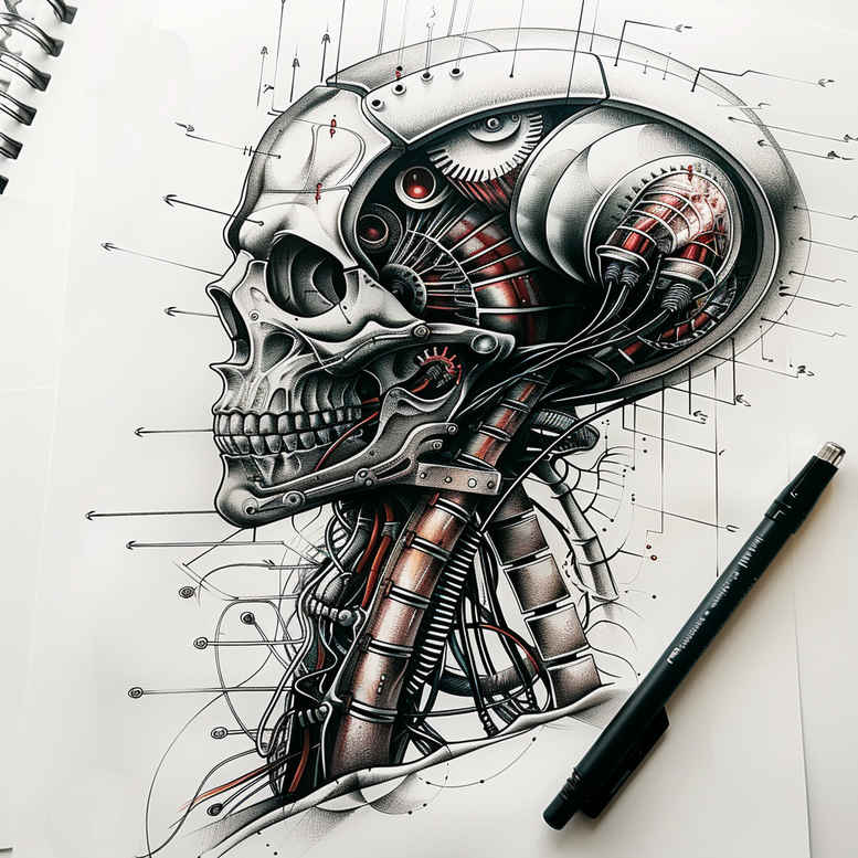 biomechanics tattoo design ideas refined lines organic-mechanical blend stands for perseverance