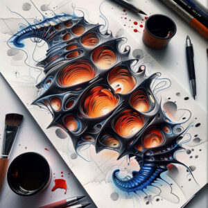 biomechanics tattoo design ideas Neotraditional vivid color precision lines for shoulder blade