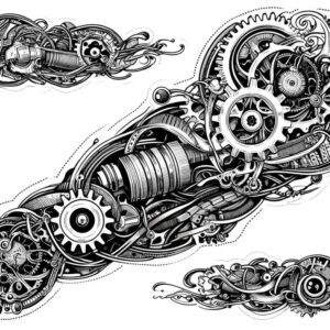 biomechanics tattoo design ideas smooth complexion precision lines for temple