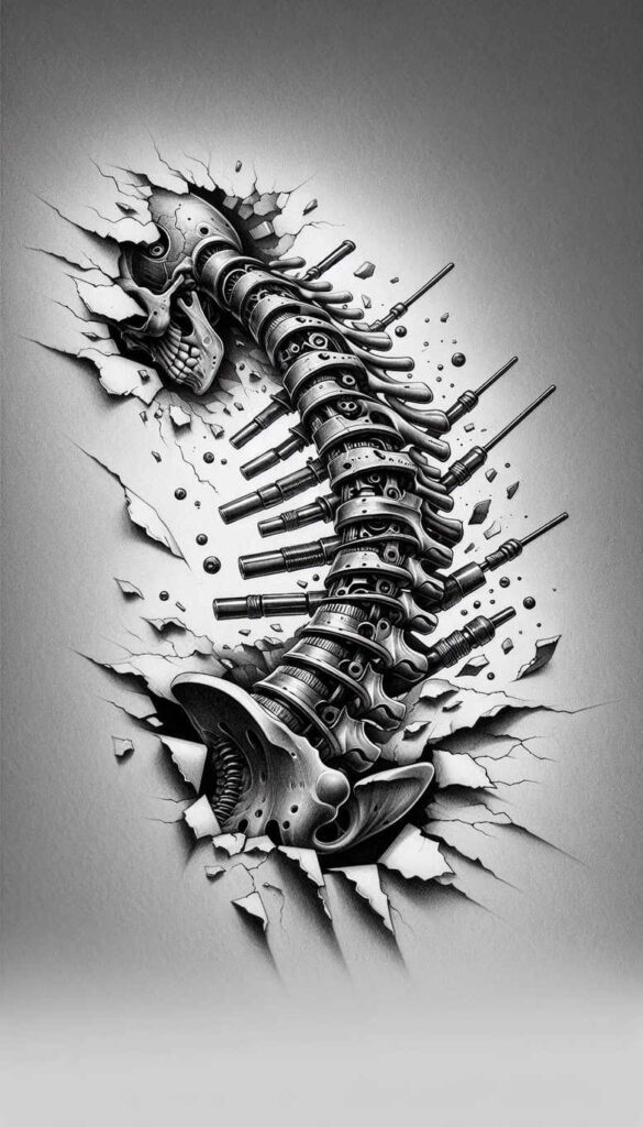biomechanics tattoo design ideas accent shading precision lines strength and power