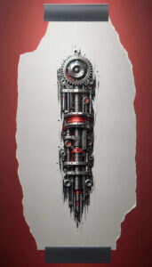 biomechanics tattoo design ideas Realism optical depth precision lines symbolising resilience
