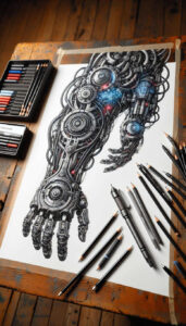biomechanics tattoo design ideas soft shadows realistic muscle symbolising strength