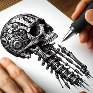 biomechanics tattoo design ideas Surrealism fantastical elements robotic detail for hip