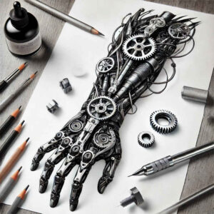 biomechanics tattoo design ideas Surrealism illusionary robotic detail for shoulder