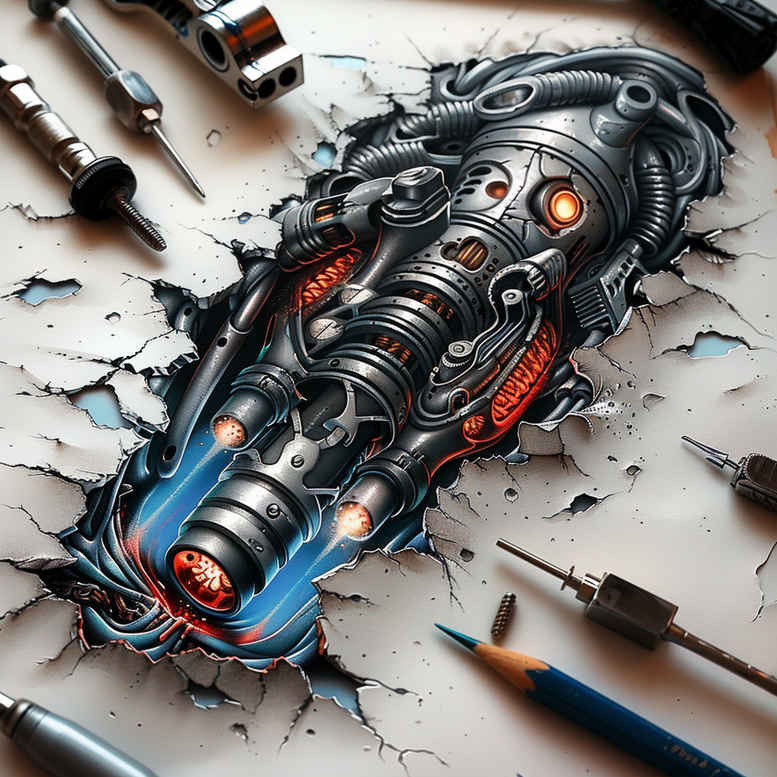 biomechanics tattoo design ideas Realism anatomical accuracy robotic style for back